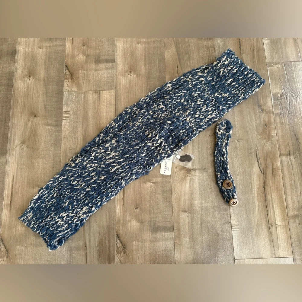 NEW Simply Noelle Scarf Convertible Infinity Straight Wrap Chunky Knit Blue Tan‎